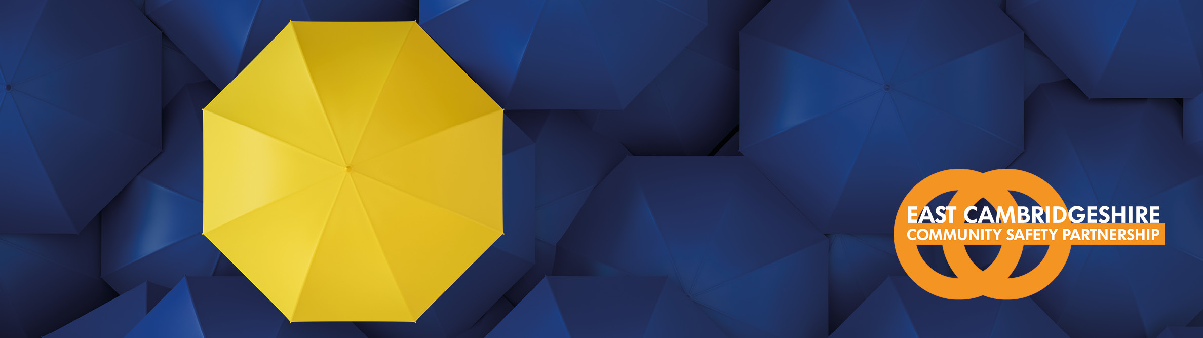 Eyes and Ears, yellow umbrella on a blue background