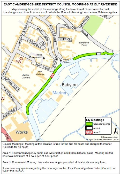 map showing the extent of the moorings at Ely